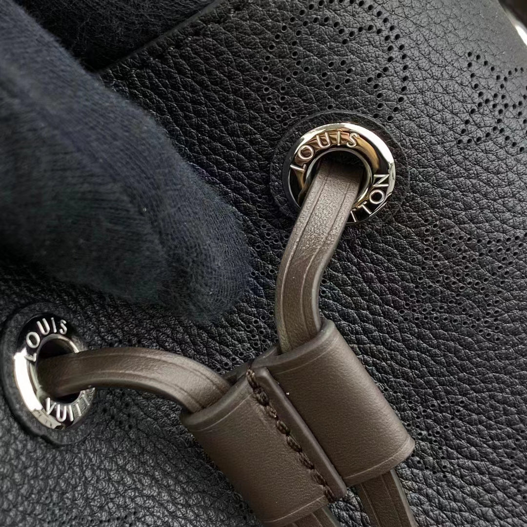 Louis Vuitton LV Women Muria Bucket Bag Black Mahina Perforated Calf Leather