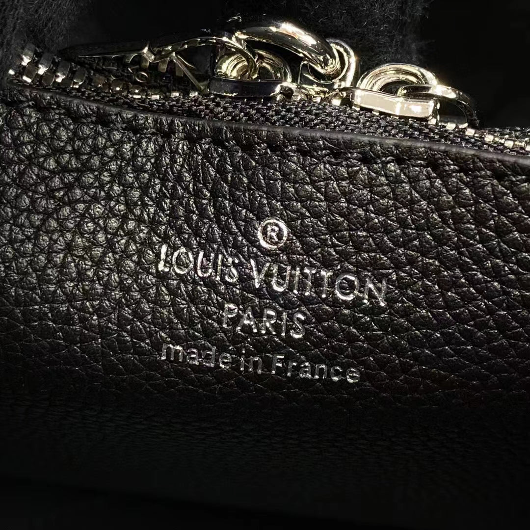Louis Vuitton LV Women Muria Bucket Bag Black Mahina Perforated Calf Leather