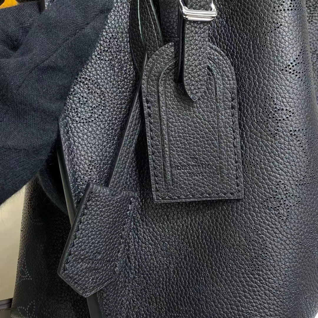 Louis Vuitton LV Women Muria Bucket Bag Black Mahina Perforated Calf Leather