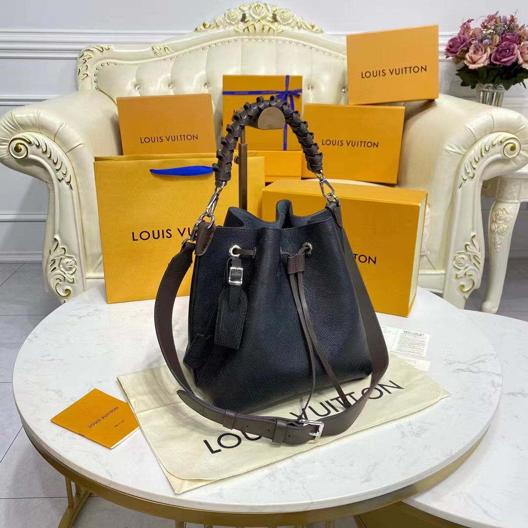 Louis Vuitton LV Women Muria Bucket Bag Black Mahina Perforated Calf Leather