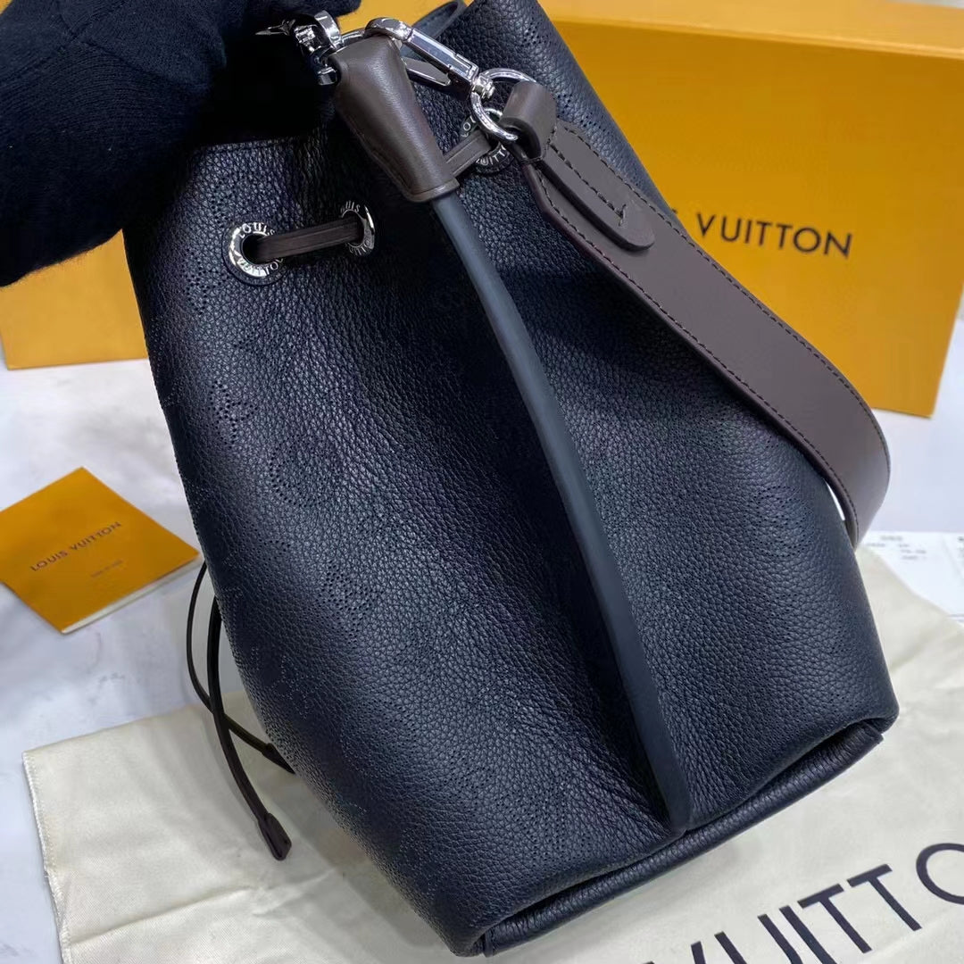 Louis Vuitton LV Women Muria Bucket Bag Black Mahina Perforated Calf Leather