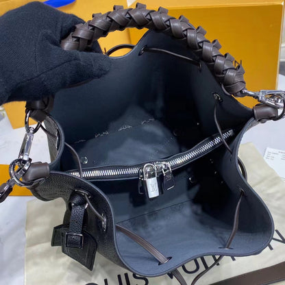 Louis Vuitton LV Women Muria Bucket Bag Black Mahina Perforated Calf Leather