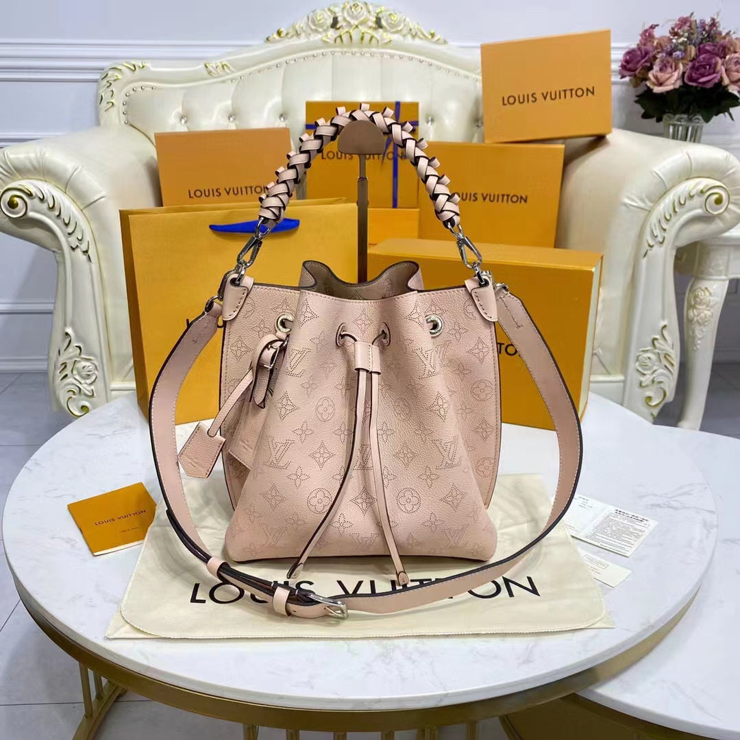 Louis Vuitton LV Women Muria Bucket Bag Galet Gray Mahina Perforated Calf Leather