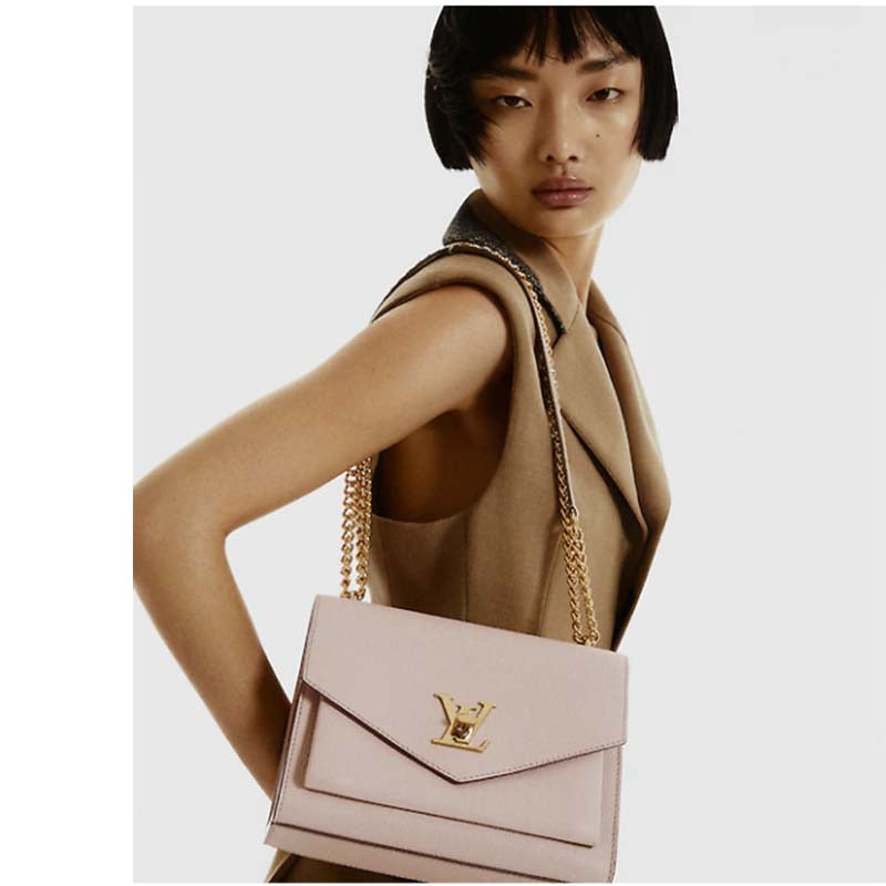 Louis Vuitton LV Women Mylockme Chain Bag Beige Soft Grained Calfskin Turn Lock