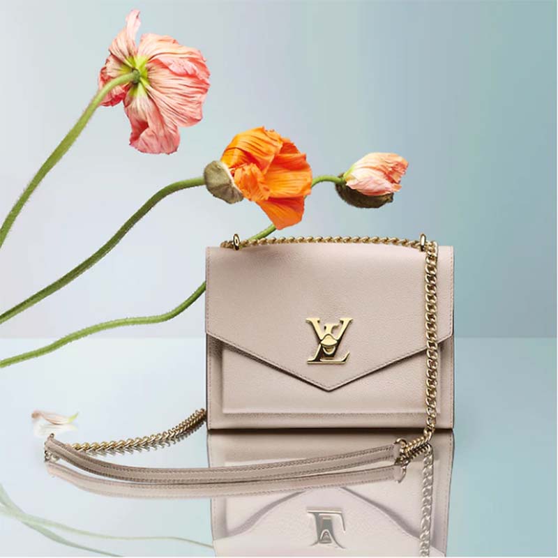 Louis Vuitton LV Women Mylockme Chain Bag Beige Soft Grained Calfskin Turn Lock