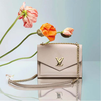Louis Vuitton LV Women Mylockme Chain Bag Beige Soft Grained Calfskin Turn Lock