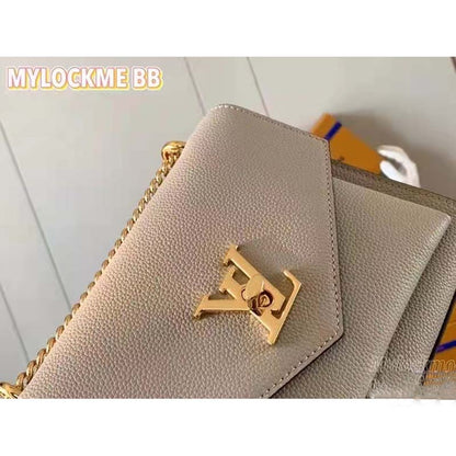 Louis Vuitton LV Women Mylockme Chain Bag Beige Soft Grained Calfskin Turn Lock