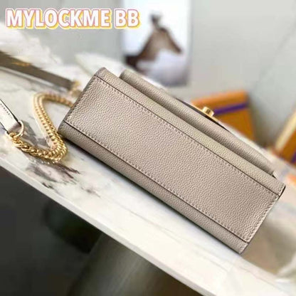 Louis Vuitton LV Women Mylockme Chain Bag Beige Soft Grained Calfskin Turn Lock