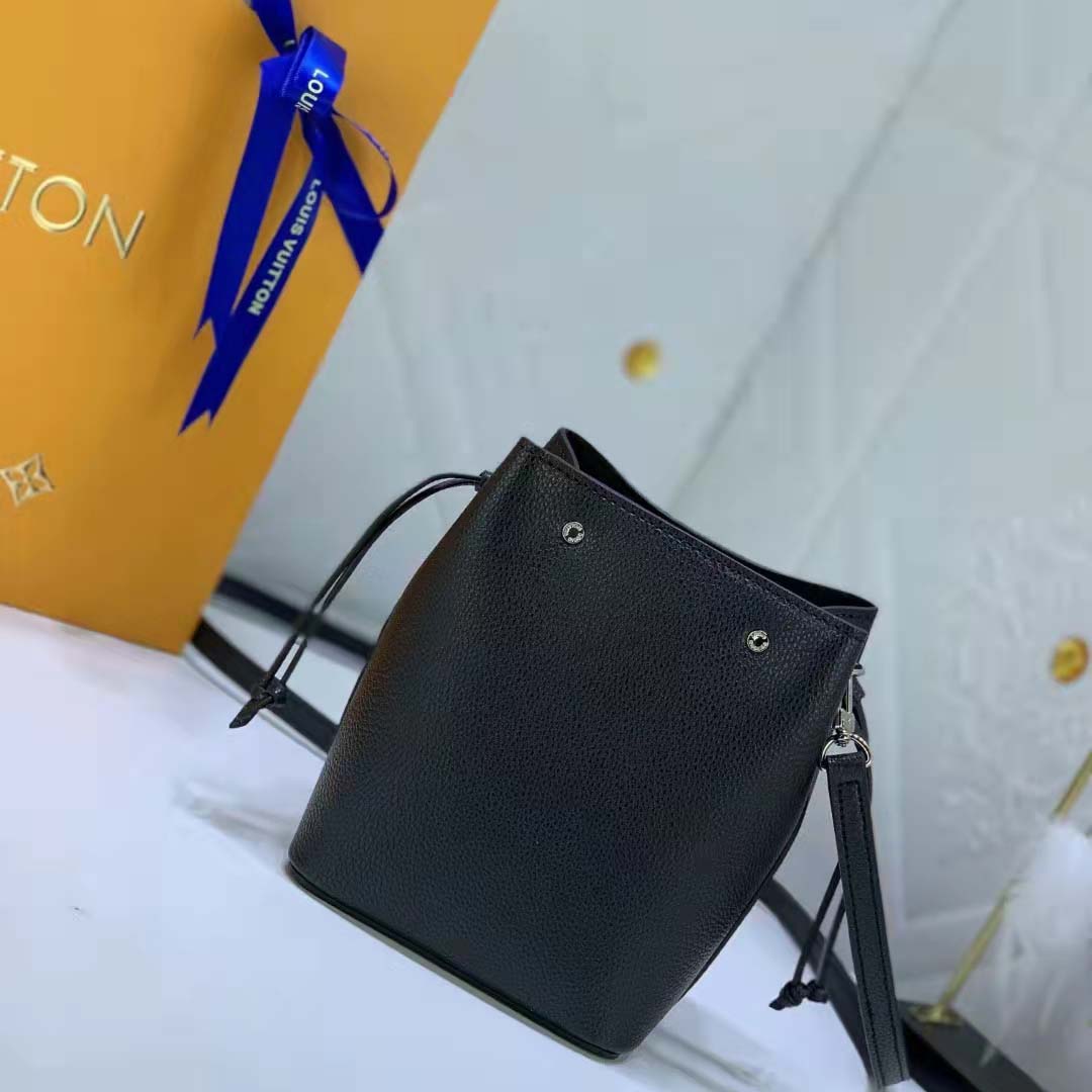 Louis Vuitton LV Women Nano Lockme Bucket Bag Black Grained Calf Leather