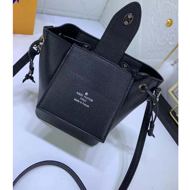Louis Vuitton LV Women Nano Lockme Bucket Bag Black Grained Calf Leather