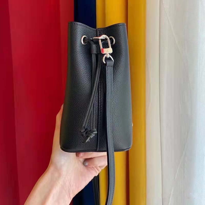 Louis Vuitton LV Women Nano Lockme Bucket Bag Black Grained Calf Leather