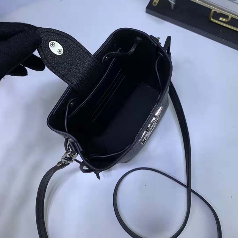 Louis Vuitton LV Women Nano Lockme Bucket Bag Black Grained Calf Leather