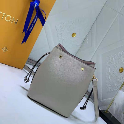 Louis Vuitton LV Women Nano Lockme Bucket Bag Greige Beige Grained Calf