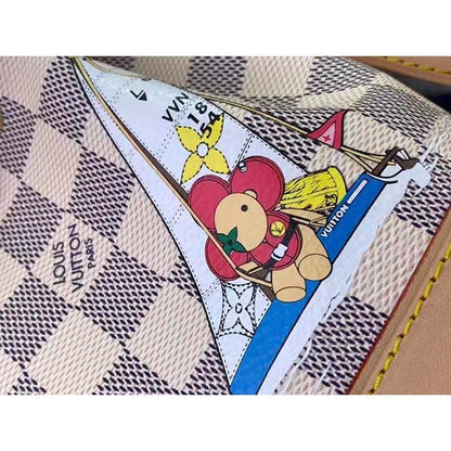 Louis Vuitton LV Women Nano Noé Bucket Bag Dragon Fruit Pink Damier Azur Coated Canvas