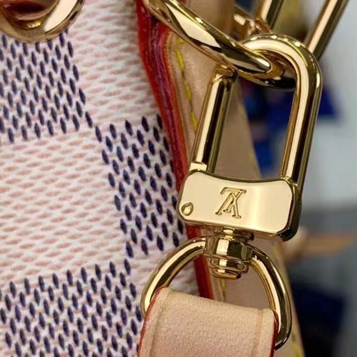 Louis Vuitton LV Women Nano Noé Bucket Bag Dragon Fruit Pink Damier Azur Coated Canvas
