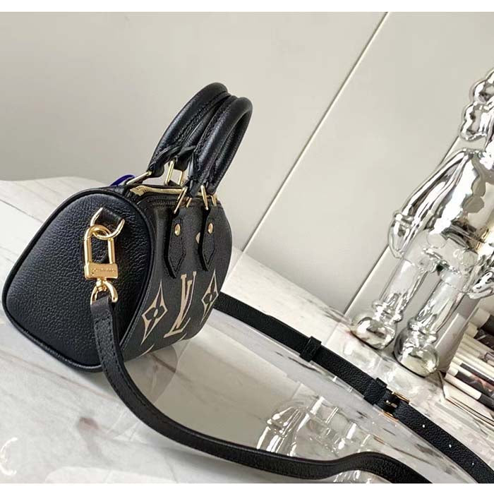 Louis Vuitton LV Women Nano Speedy Bag Black Beige Monogram Empreinte Embossed Supple Grained Cowhide Leather