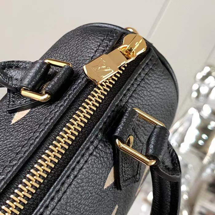 Louis Vuitton LV Women Nano Speedy Bag Black Beige Monogram Empreinte Embossed Supple Grained Cowhide Leather