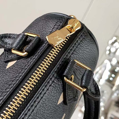Louis Vuitton LV Women Nano Speedy Bag Black Beige Monogram Empreinte Embossed Supple Grained Cowhide Leather