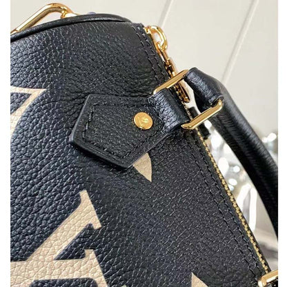 Louis Vuitton LV Women Nano Speedy Bag Black Beige Monogram Empreinte Embossed Supple Grained Cowhide Leather