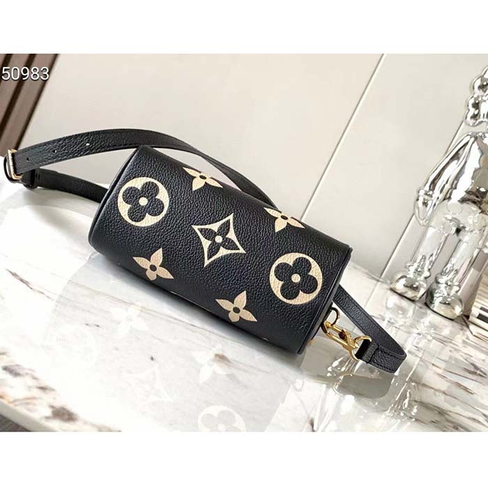 Louis Vuitton LV Women Nano Speedy Bag Black Beige Monogram Empreinte Embossed Supple Grained Cowhide Leather