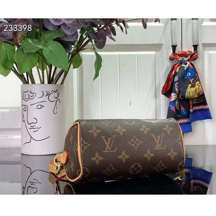 Louis Vuitton LV Women Nano Speedy Bag Pink Monogram Coated Canvas Cowhide Leather