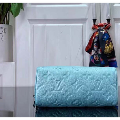 Louis Vuitton LV Women Nano Speedy Blue Monogram Empreinte Embossed Supple Grained Cowhide