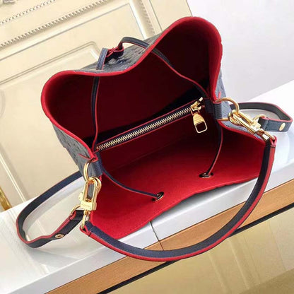 Louis Vuitton LV Women NéoNoé MM Bucket Navy Embossed Monogram Empreinte Grained Cowhide