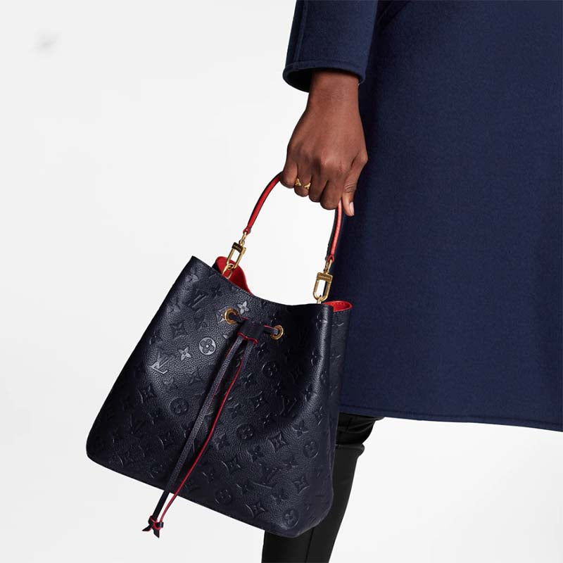 Louis Vuitton LV Women NéoNoé MM Bucket Navy Embossed Monogram Empreinte Grained Cowhide
