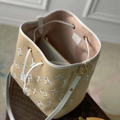 Louis Vuitton LV Women Néonoé MM White Cotton Cowhide Leather