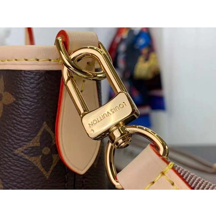 Louis Vuitton LV Women Neverfull BB Beige Monogram Coated Canvas Natural Cowhide Leather