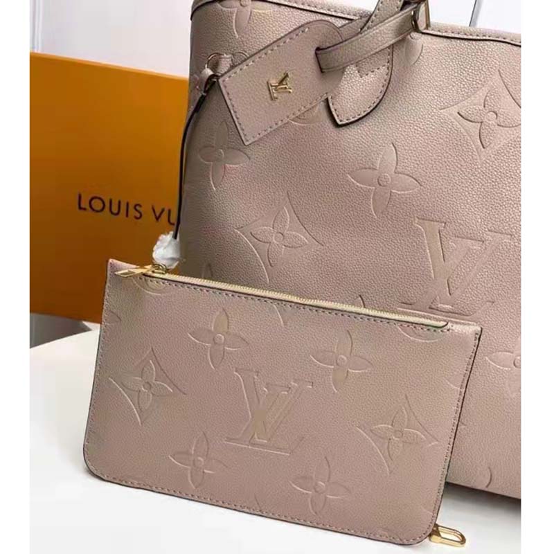Louis Vuitton LV Women Neverfull MM Tote Beige Embossed Cowhide Leather