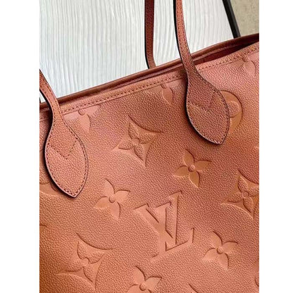 Louis Vuitton LV Women Neverfull MM Tote Brown Embossed Cowhide Leather