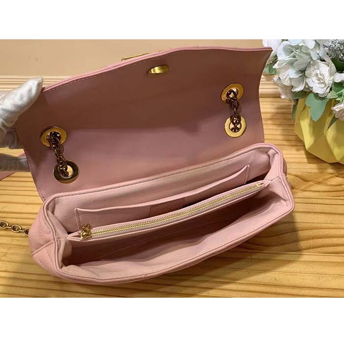 Louis Vuitton LV Women New Wave Chain Bag MM Handbag Pink Smooth Cowhide