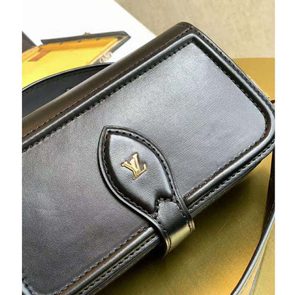 Louis Vuitton LV Women Officier Pouch Black Cowhide Leather Monogram-Canvas