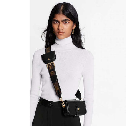 Louis Vuitton LV Women Officier Pouch Black Cowhide Leather Monogram-Canvas