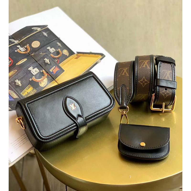 Louis Vuitton LV Women Officier Pouch Black Cowhide Leather Monogram-Canvas