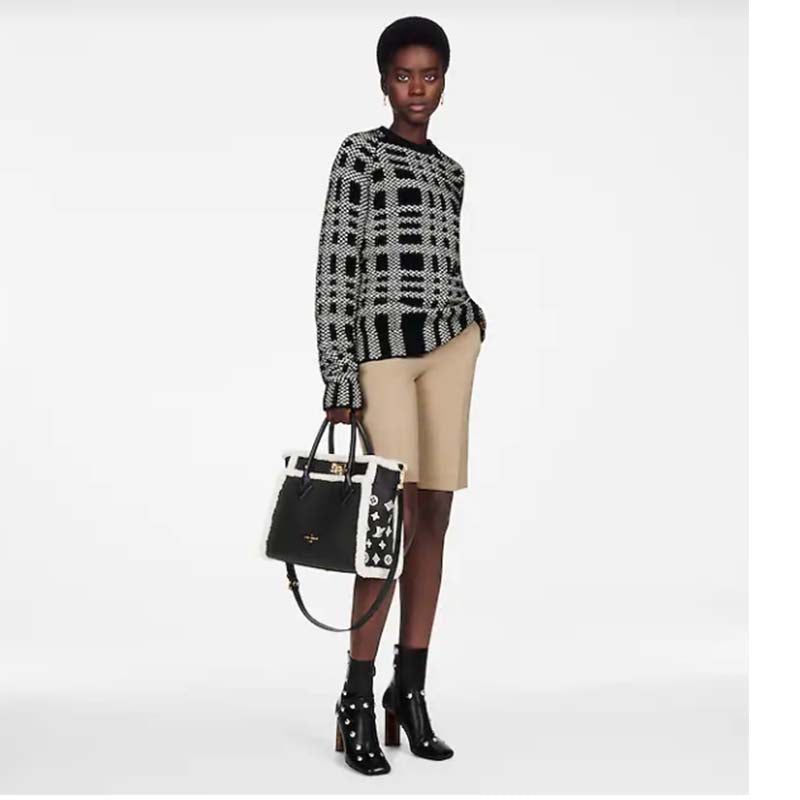 Louis Vuitton LV Women On My Side MM Handbag Black Shearling Grained Calf