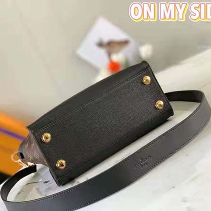 Louis Vuitton LV Women On My Side PM Handbag Black Monogram Coated Canvas Calf