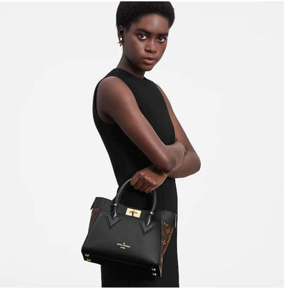 Louis Vuitton LV Women On My Side PM Handbag Black Monogram Coated Canvas Calf