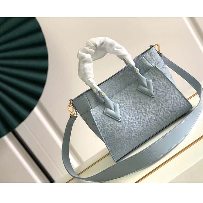Louis Vuitton LV Women On My Side PM Handbag Bleu Nuage Blue Perforated Calf Leather