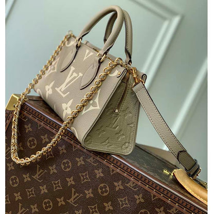 Louis Vuitton LV Women OnTheGo East West Dove Cream Embossed Grained Cowhide Leather