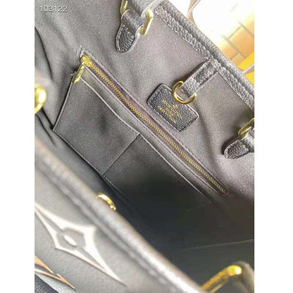 Louis Vuitton LV Women OnTheGo MM Black Beige Embossed Grained Cowhide Leather