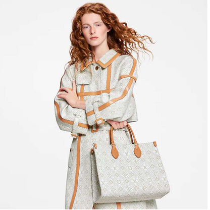Louis Vuitton LV Women OnTheGo MM Tote Bag Since 1854 Jacquard Cowhide Leather
