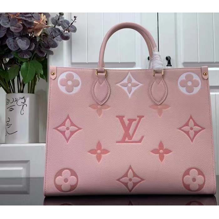 Louis Vuitton LV Women OnTheGo MM Gradient Pink Monogram Empreinte Embossed Cowhide Leather