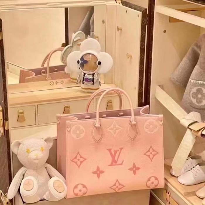 Louis Vuitton LV Women OnTheGo MM Gradient Pink Monogram Empreinte Embossed Cowhide Leather
