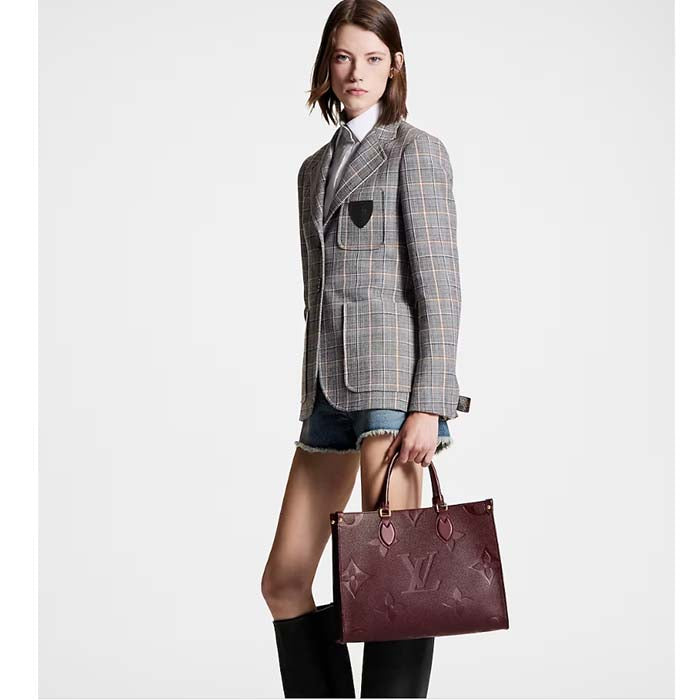 Louis Vuitton LV Women OnTheGo MM Wine Red Monogram Empreinte Embossed Grained Cowhide Leather