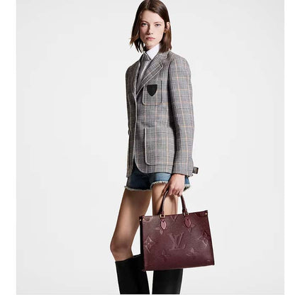 Louis Vuitton LV Women OnTheGo MM Wine Red Monogram Empreinte Embossed Grained Cowhide Leather