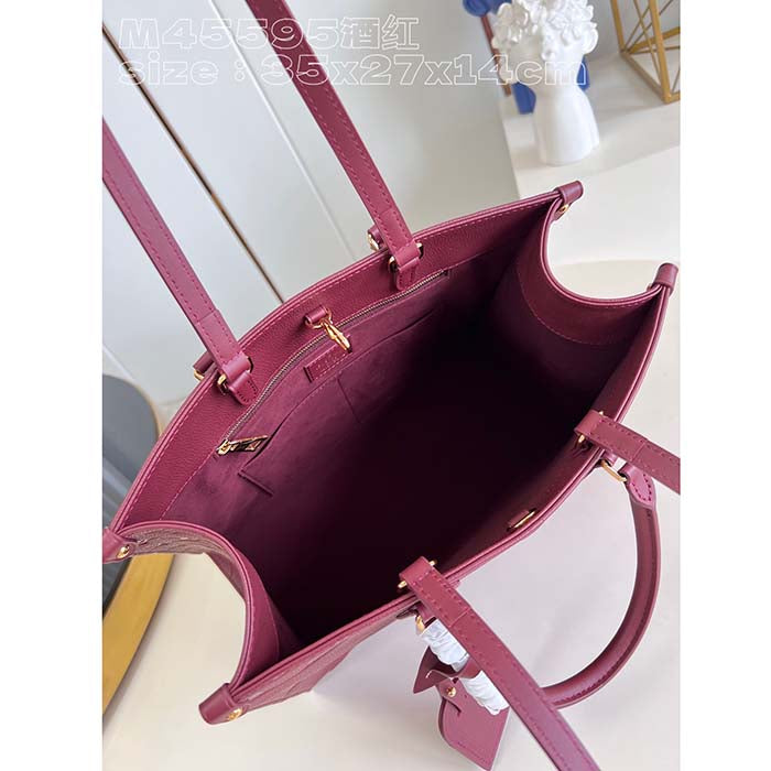 Louis Vuitton LV Women OnTheGo MM Wine Red Monogram Empreinte Embossed Grained Cowhide Leather