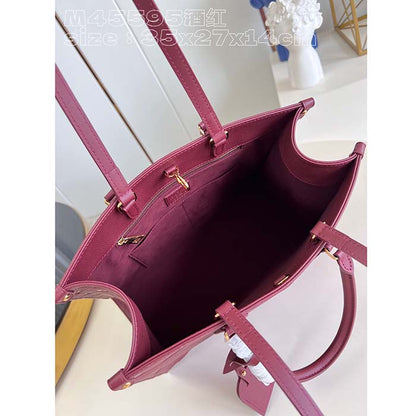 Louis Vuitton LV Women OnTheGo MM Wine Red Monogram Empreinte Embossed Grained Cowhide Leather