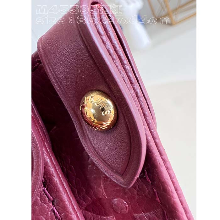 Louis Vuitton LV Women OnTheGo MM Wine Red Monogram Empreinte Embossed Grained Cowhide Leather